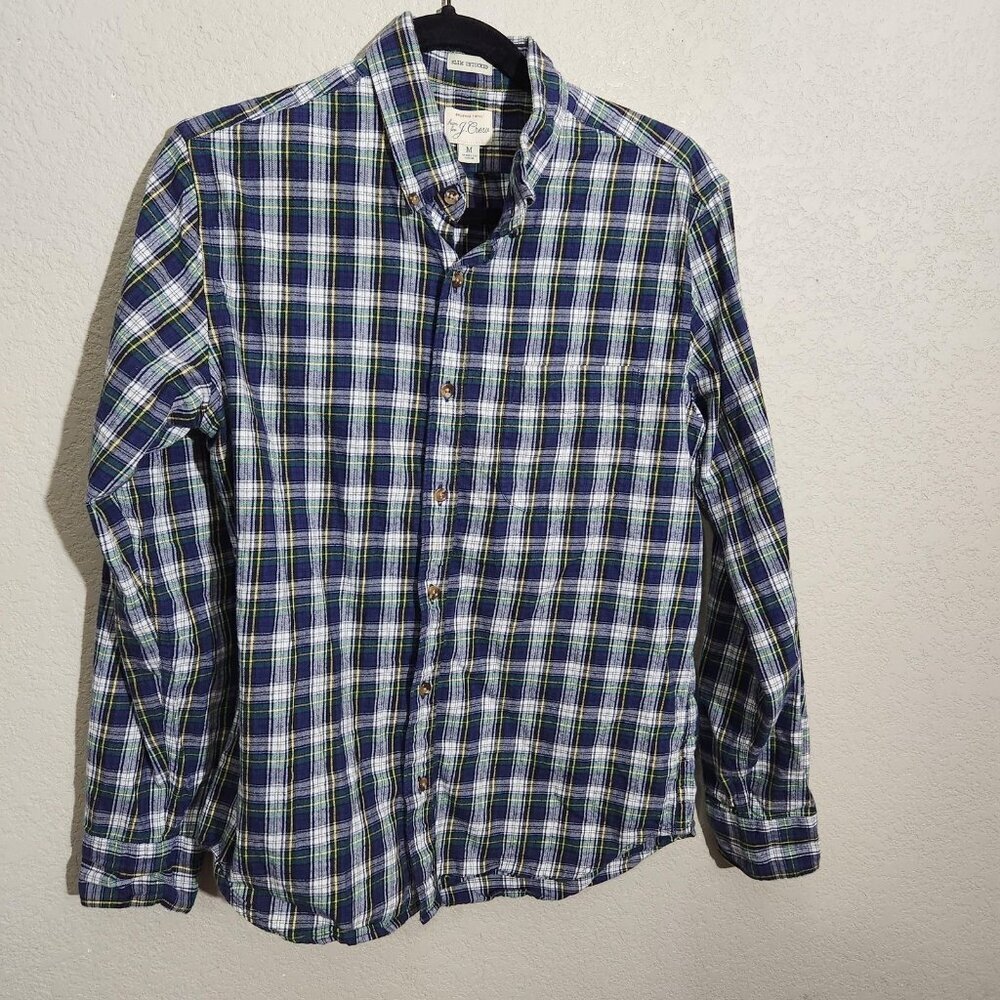 J.Crew Shirt Mens Medium Green Plaid Brushed Twill Slim Untucked Button Down